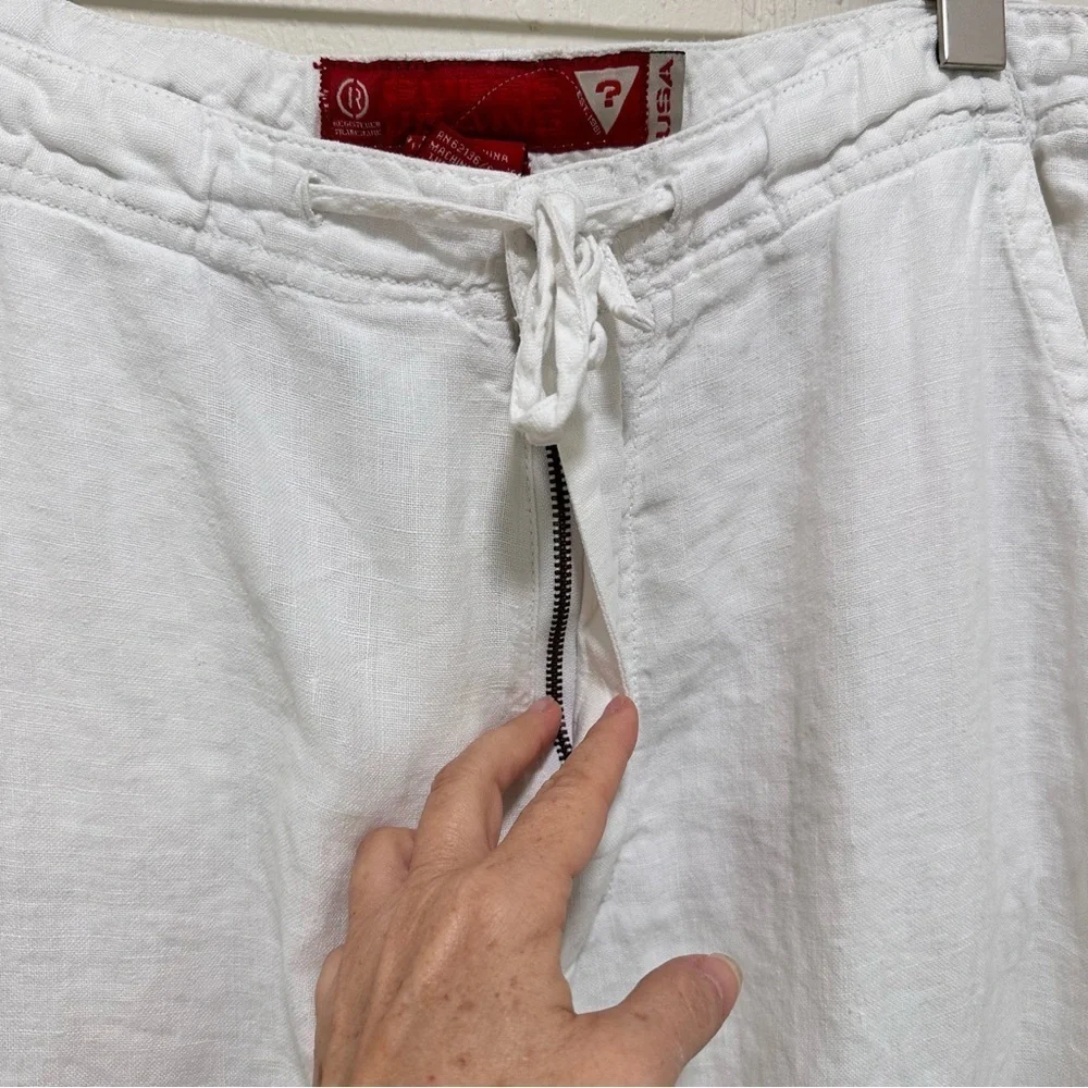 Guess vintage 100% linen men’s white slacks zipper & drawstring pants size 36/32